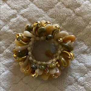 Gold and Cream Wreath Bracelet with Textured Petals